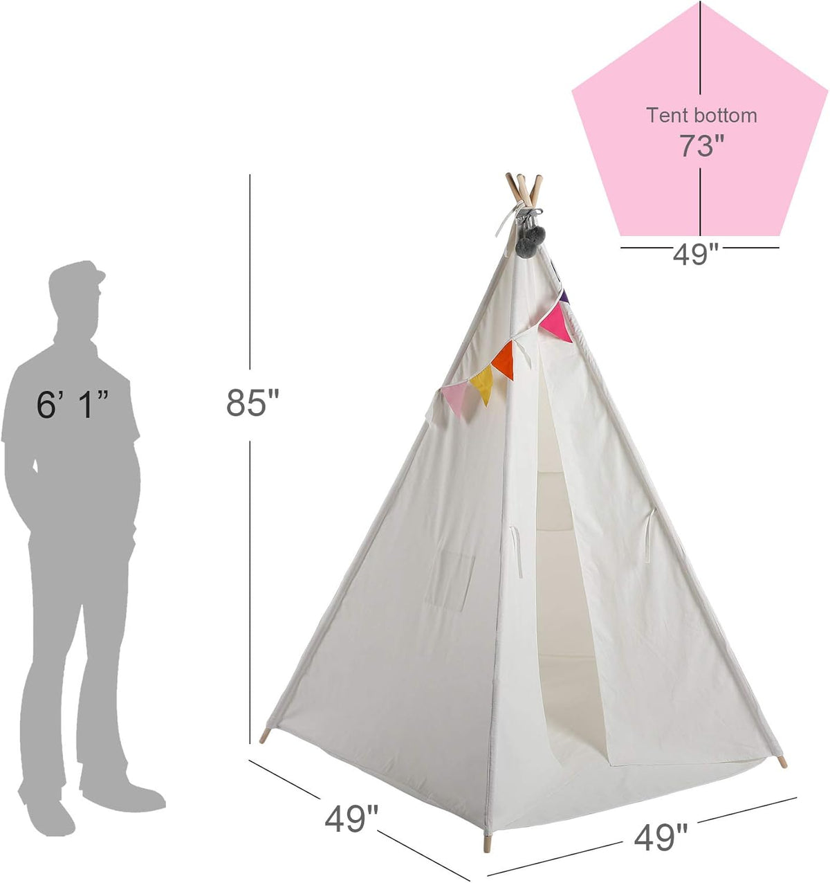Teepee Play Tent with Banners, 5 Poles, 85 Inches Height W31475