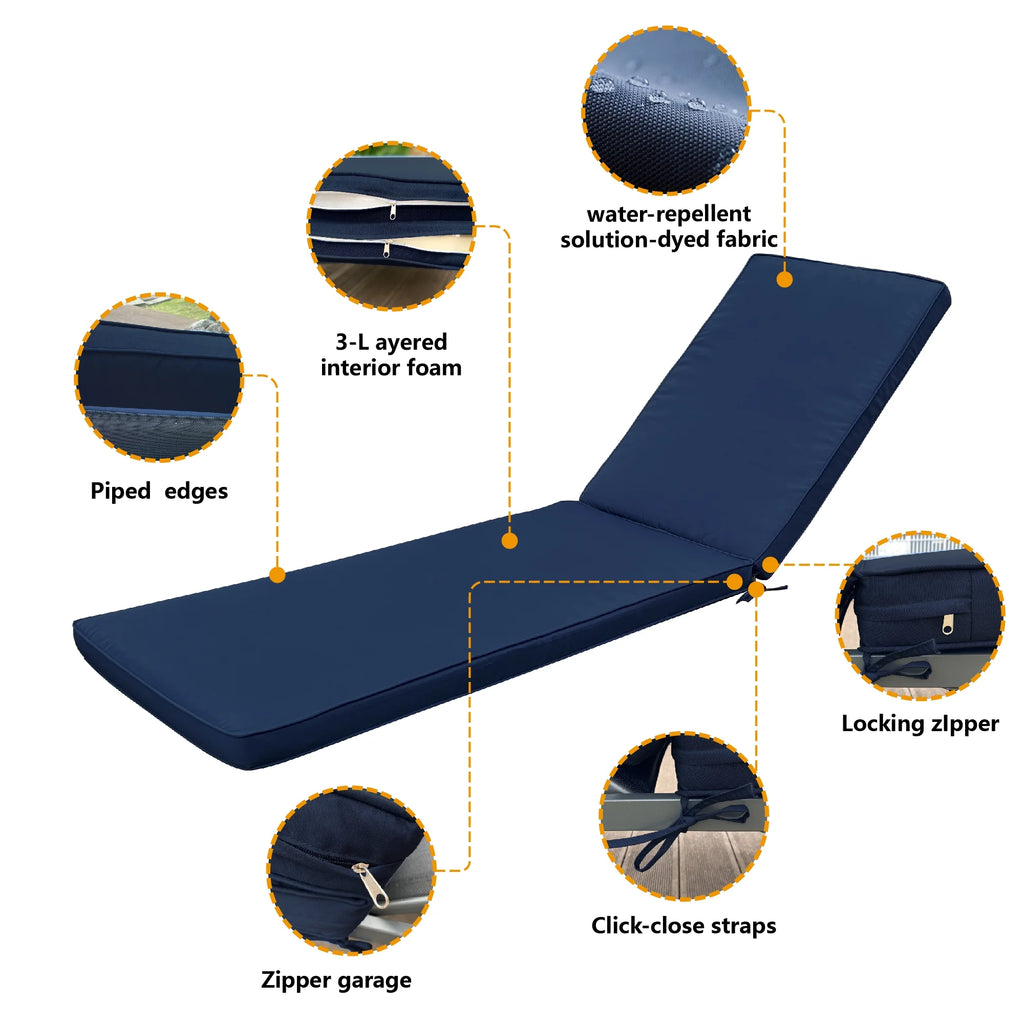 Navy Blue Outdoor Lounge Chair Cushion Set of 2 P38932