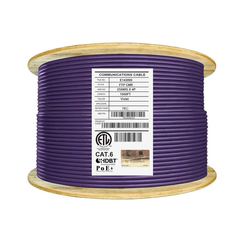 Cat6 Shielded Riser 1000ft F/UTP 23AWG Solid Bare Copper 550MHz Bulk Ethernet Cable Reel Orange N673585