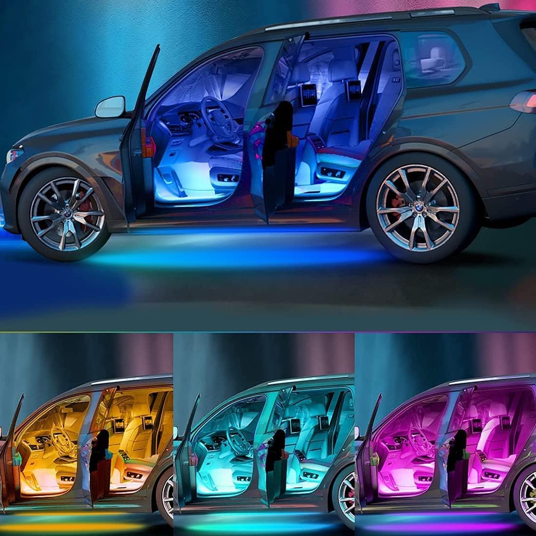 Car LED Underglow Lights Kit 4PCS+4PCS Underbody Neon Accent Lights with APP Bluetooth Remote Control DC12V RGB O751586