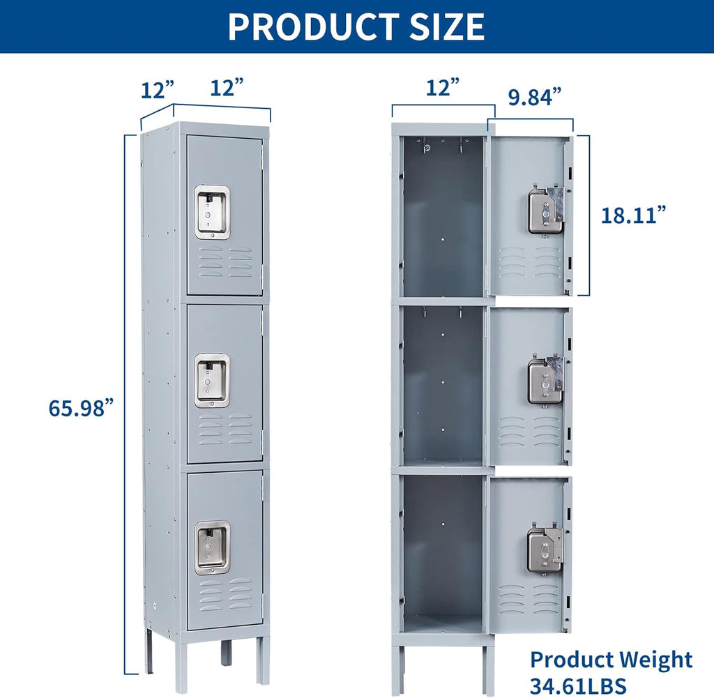 Gray Steel 3 Door Storage Locker Cabinet L30014