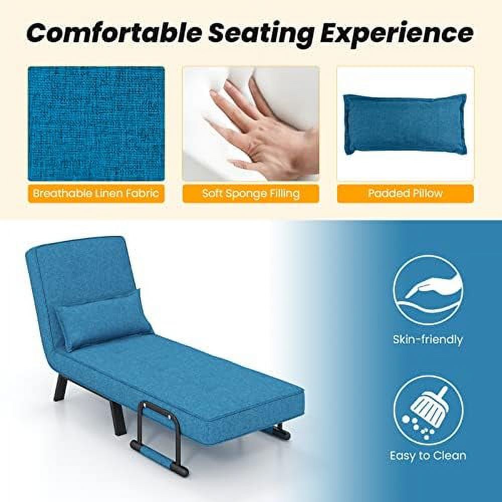 Convertible Sofa Bed 4-in-1 Sleeper Chair with Pillow, 6 Positions Adjustable Backrest, Metal Legs, Linen Fabric Z829