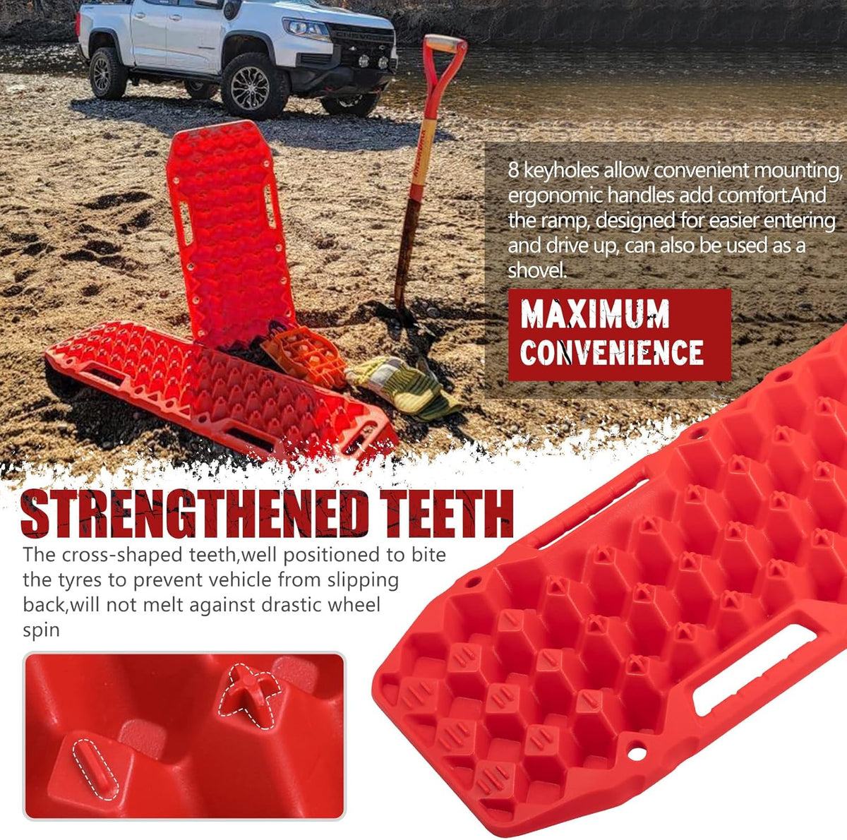 Red Off-Road Traction Boards with Jack Lift Base, 2 Pcs Recovery Track Ramp Traction Mat with Carry Bag V857557