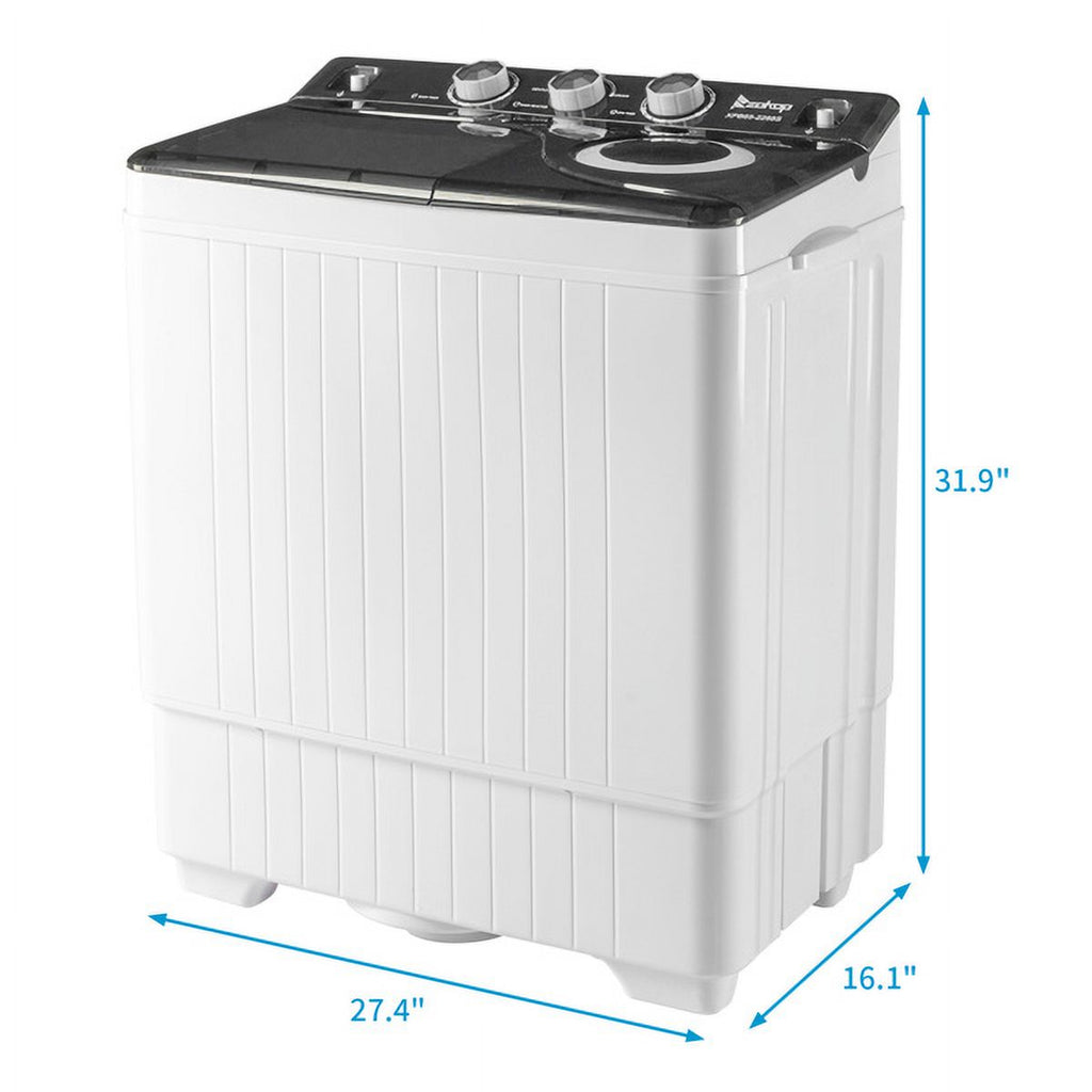 Semi-automatic Twin Tub Washing Machine with Built-in Drain Pump, 26Lbs, White&Black F944033