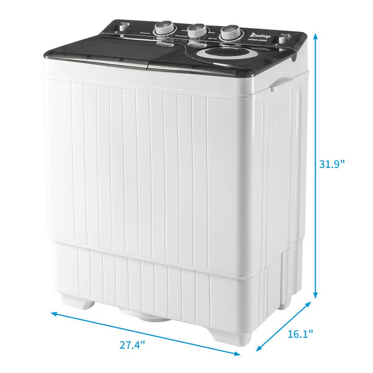 Semi-automatic Twin Tub Washing Machine with Built-in Drain Pump, 26Lbs, White&Black F944033