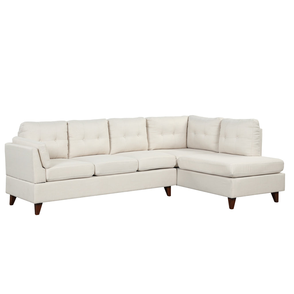 Beige Linen Fabric Sectional Sofa with Lumbar Pad G30272