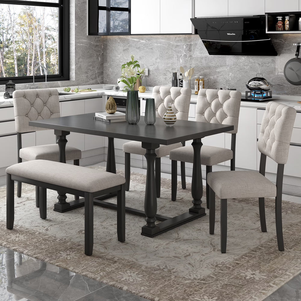 Rectangular Dining Table Set with Bench and 4 Upholstered Chairs T847989