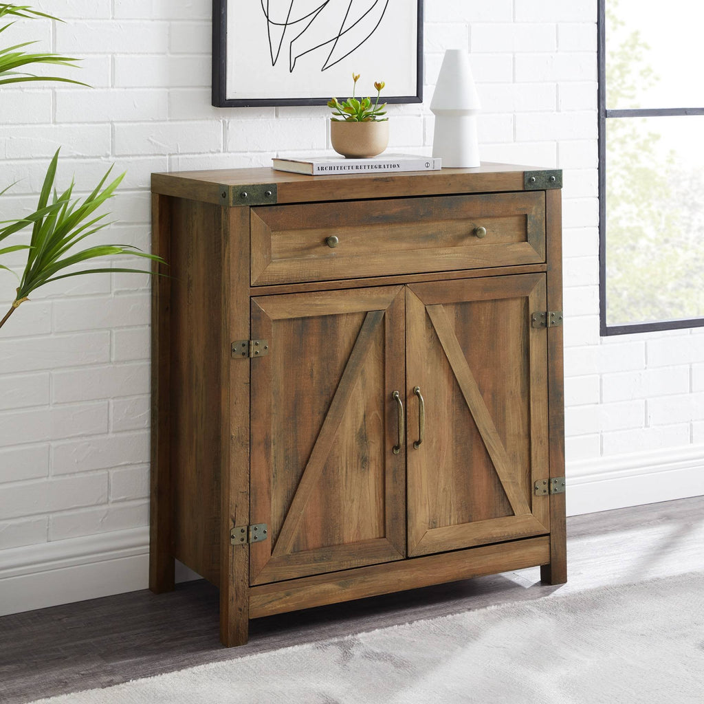 Rustic Farmhouse Barn Door Accent Cabinet Brown Q11611
