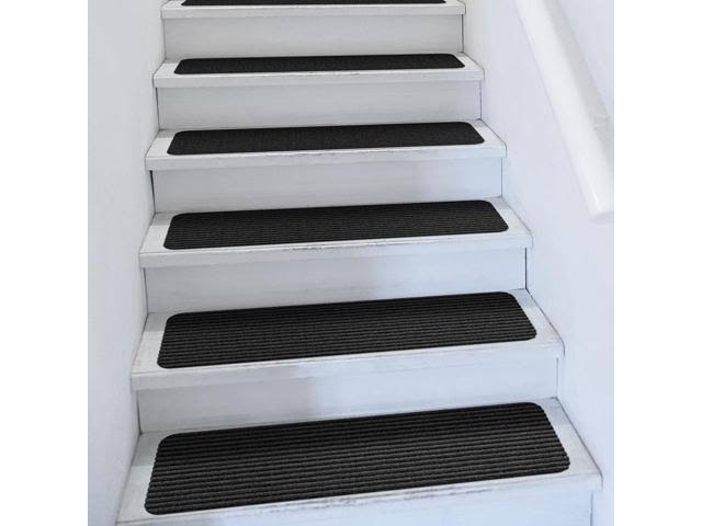 Set of 12 Skid-Resistant Carpet Stair Treads Smokey Black 8 in. x 30 in. G770