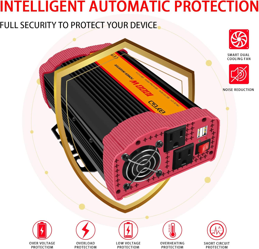 1000W Car Power Inverter DC 12V to 110V AC with 2 USB Ports C867