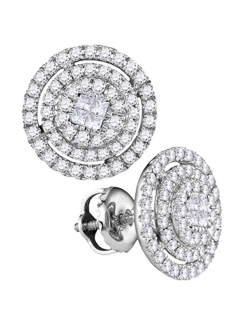 14kt White Gold Princess Diamond Cluster Earrings 1/2 Cttw Z60196