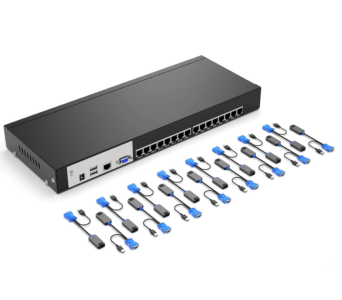 16 Port Cat5 KVM Switch with 16 Packs VGA CAT5e Dongle X4041