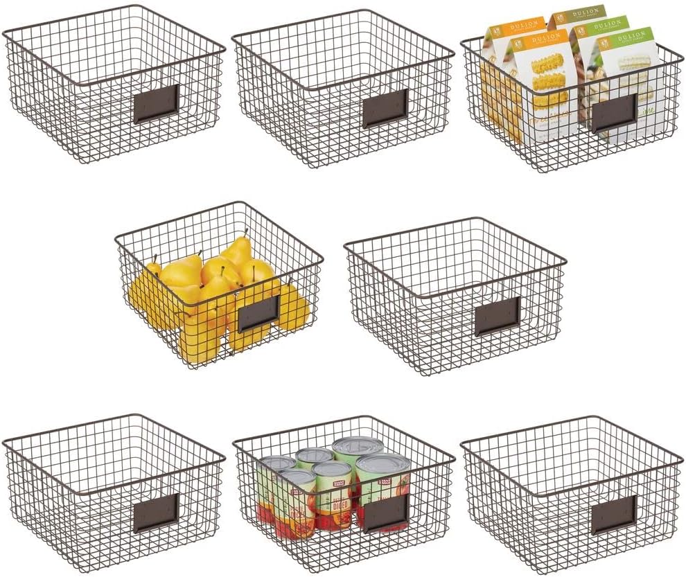 Metal Wire Food Organizer Storage Baskets with Label Slot, 8 Pack, Matte Black R192