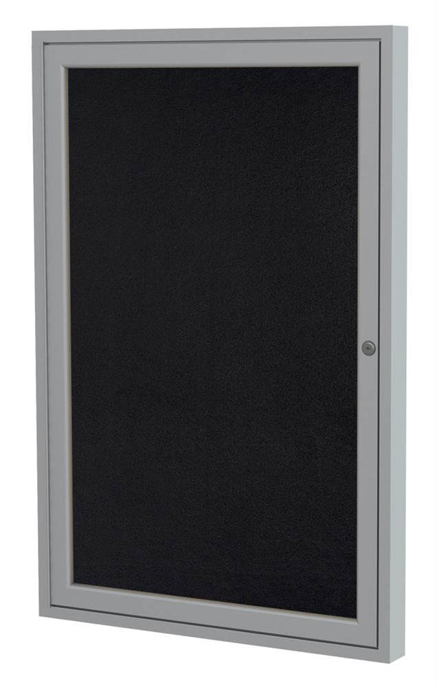 1 Door Enclosed Recycled Rubber Bulletin Board Satin Frame 36x22x30x22 Black S702