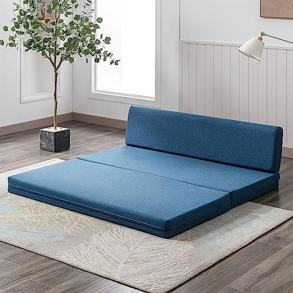 Twin Folding Sofa Couch Bed with Memory Foam Mattress Linen Fabric T8101