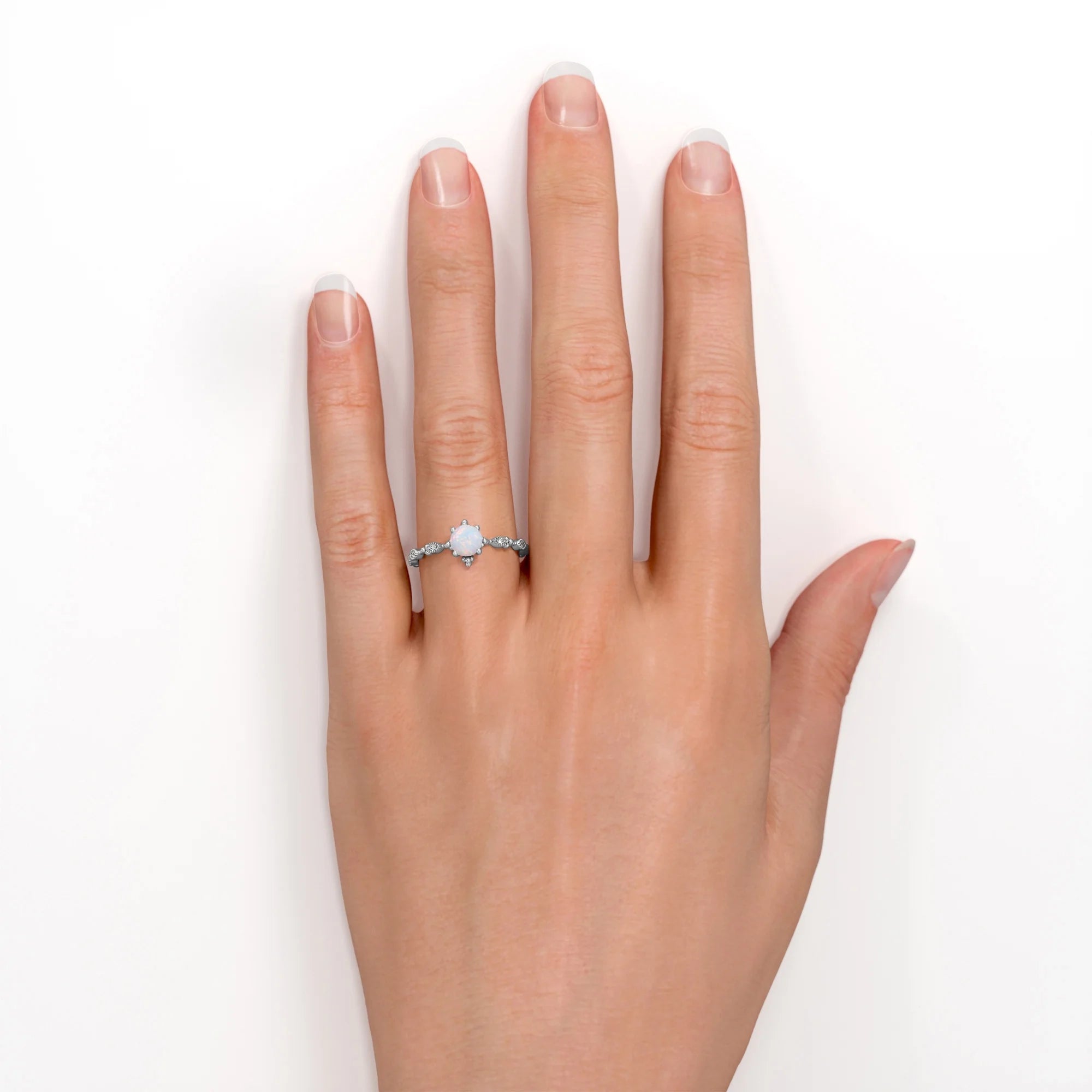 18K White Gold Plated Opal and Moissanite Engagement Ring Q54472