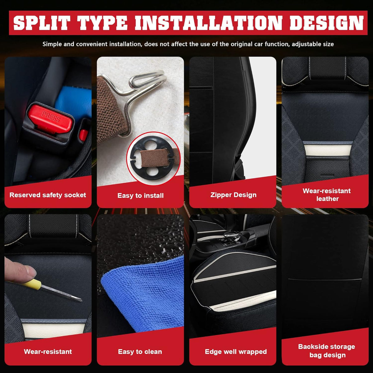 5PCS Water Proof Nappa Leather Car Seat Covers V745558
