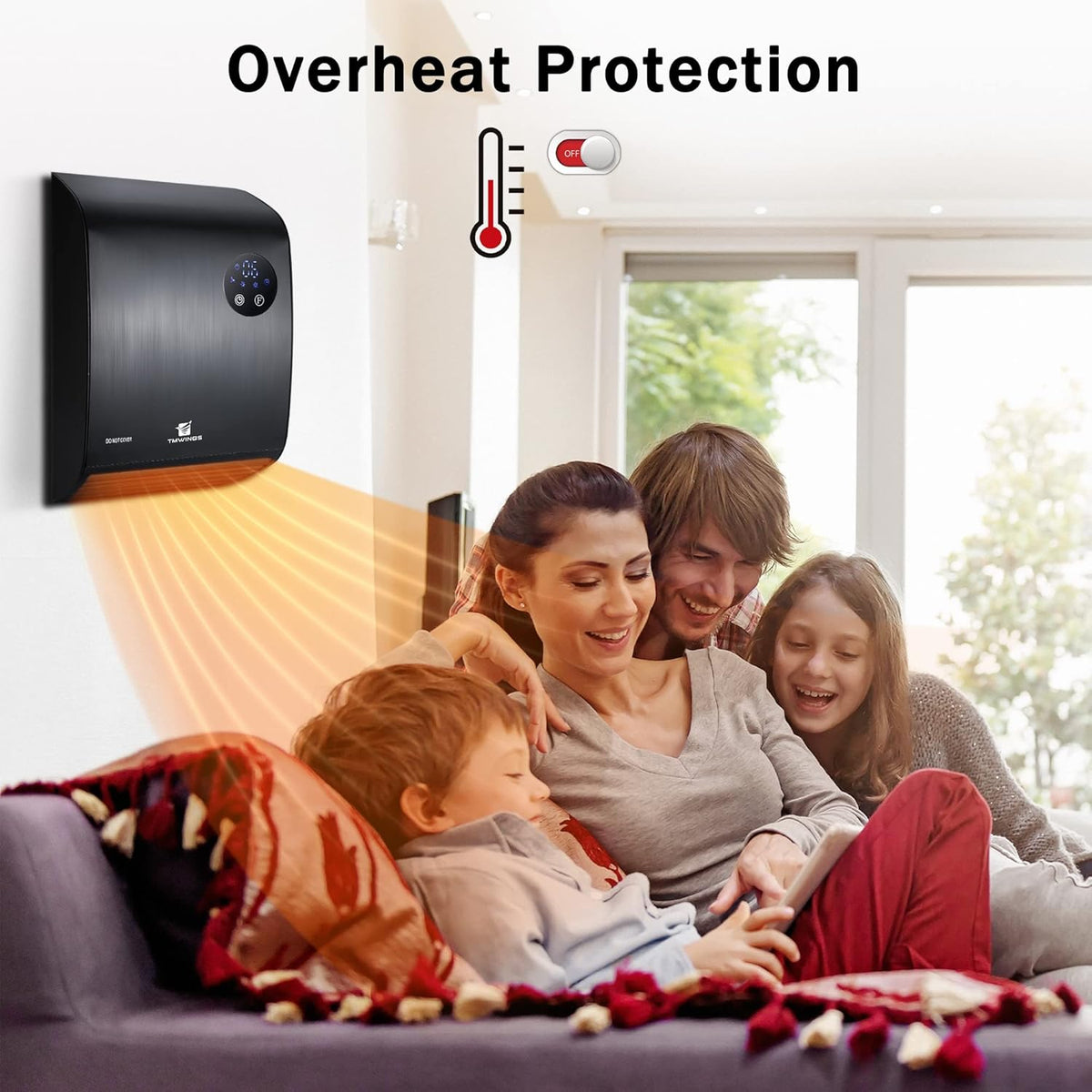 1500W Wall Mount Electric Heater with Remote Control, 3 Mode, Overheating Protection J3095