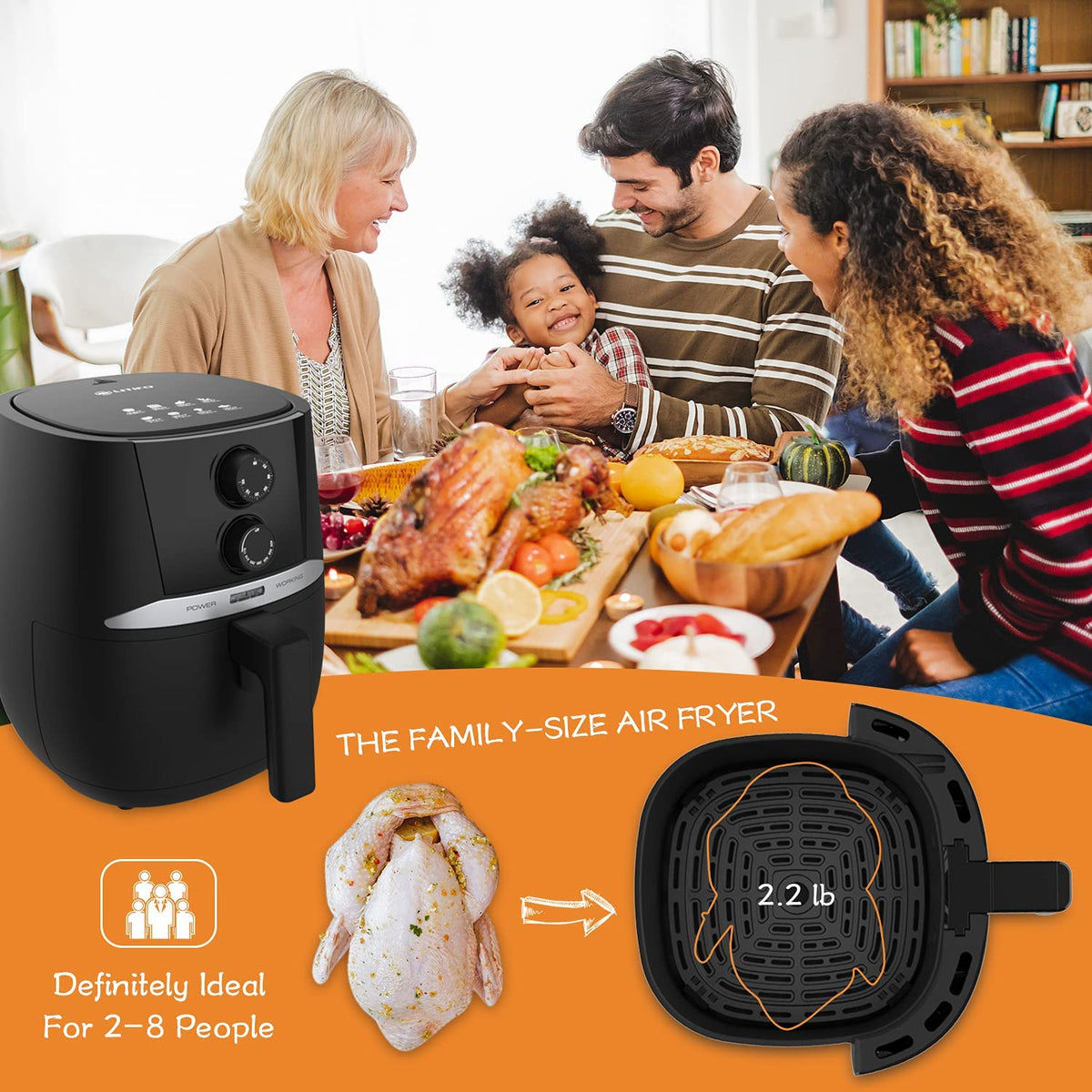 4.5 QT Oilless Air Fryer with Detachable Nonstick Basket V987