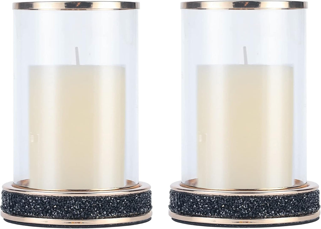 2 Pieces Silver Metal Candle Holder with Glass Hurricane Lid N3303