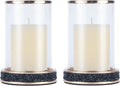 2 Pieces Silver Metal Candle Holder with Glass Hurricane Lid N3303