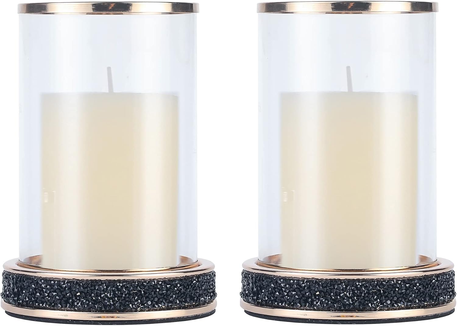 2 Pieces Silver Metal Candle Holder with Glass Hurricane Lid N3303