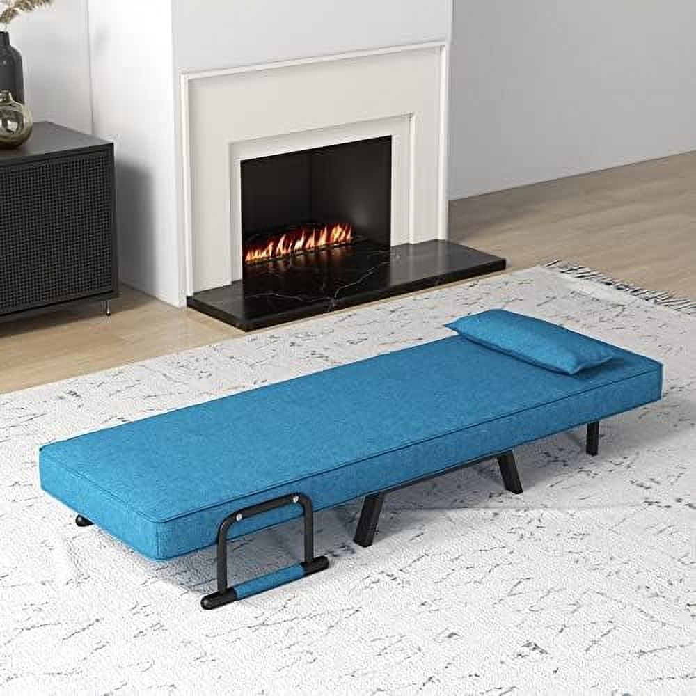 Convertible Sofa Bed 4-in-1 Sleeper Chair with Pillow, 6 Positions Adjustable Backrest, Metal Legs, Linen Fabric Z829