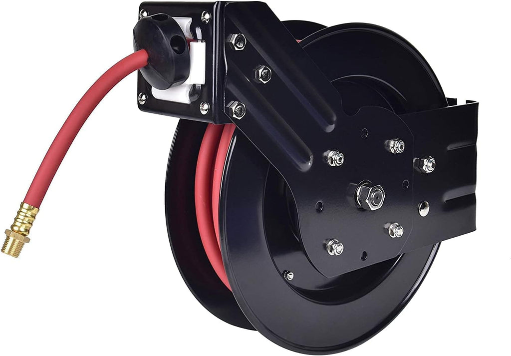 Air Hose Reel 3/8 in x 25 ft Wall Mount Retractable 300 PSI Hybrid Hose P15964