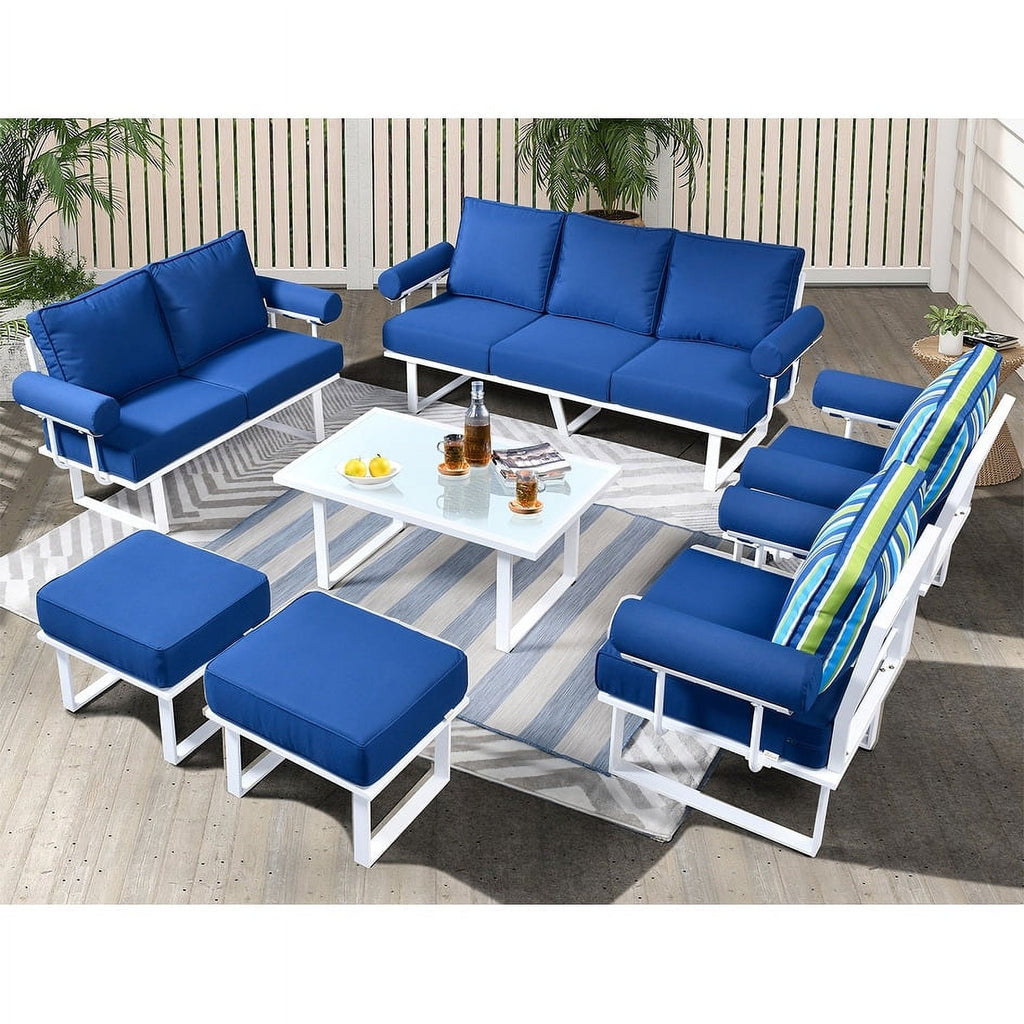 7-piece Outdoor Aluminum Frame Ottoman Sectional Set Striped Grey E33630