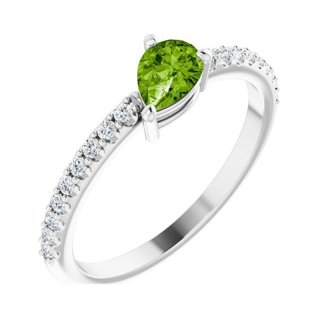 14k White Gold Peridot and 0.17 Carat Diamond Stackable Ring Size 7 I643