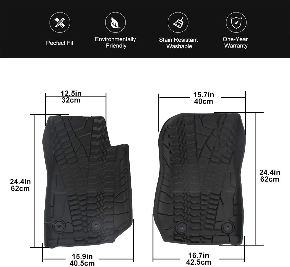 Black Front Row TPE Floor Mat Set for 2014-2018 Jeep Wrangler JK JKU W554