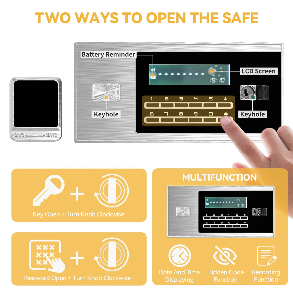 Safe Box with Digital Keypad, Water and Fire Resistant, Adjustable Shelves and LED Lighting A75178