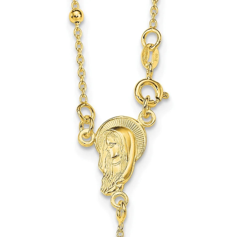 925 Sterling Silver Gold-plated Bead Rosary 18inch Necklace Z56296