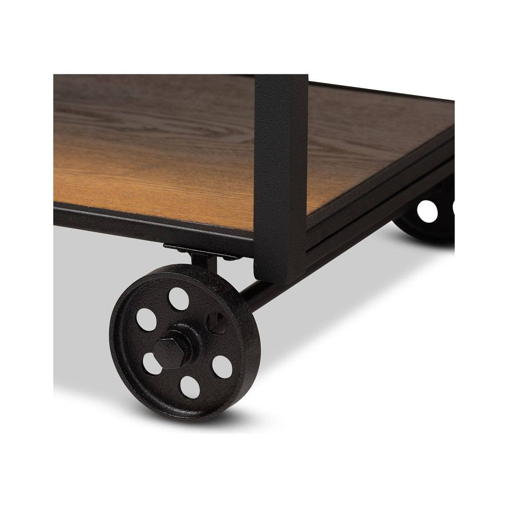 Walnut Brown Finished Wood and Black Finished Metal Console Cart A363426