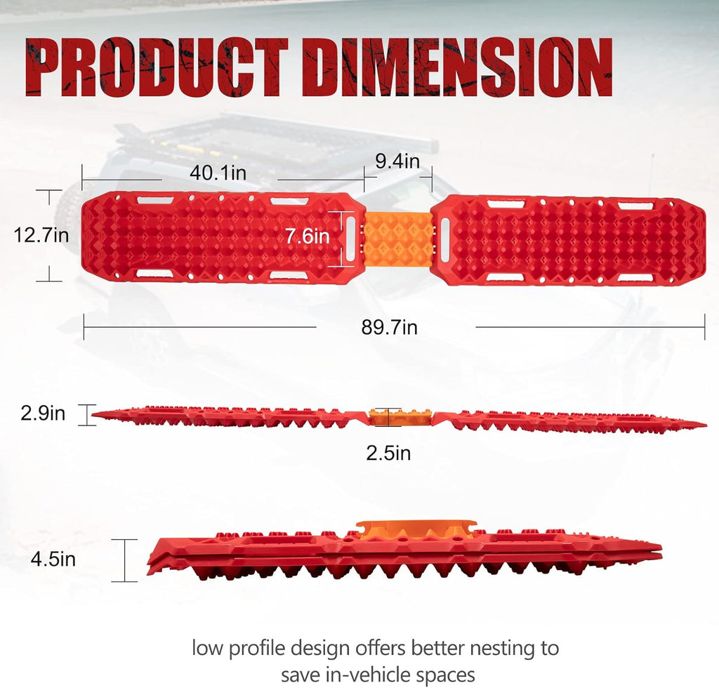 Red Off-Road Traction Boards with Jack Lift Base, 2 Pcs Recovery Track Ramp Traction Mat with Carry Bag V857557