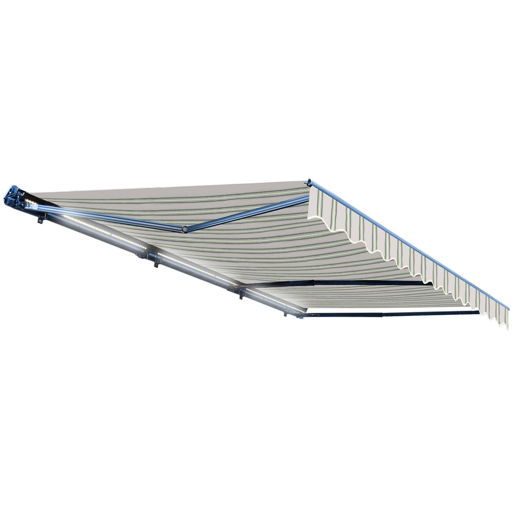 Motorized LED 12 x 10 ft. Half Cassette Retractable Awning Multi-Stripe Green V387086