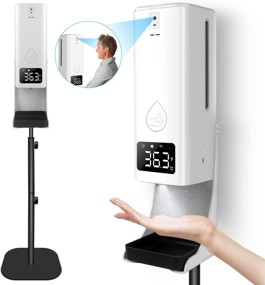 2 in 1 Wall Mount Infrared Thermometer with Hand Sanitizing Soap Dispenser, White K4005