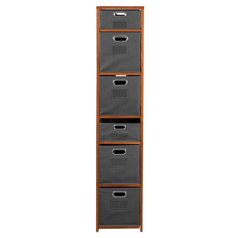 Cherry Grey Square Folding Bookcase with Fabric Bins D87731