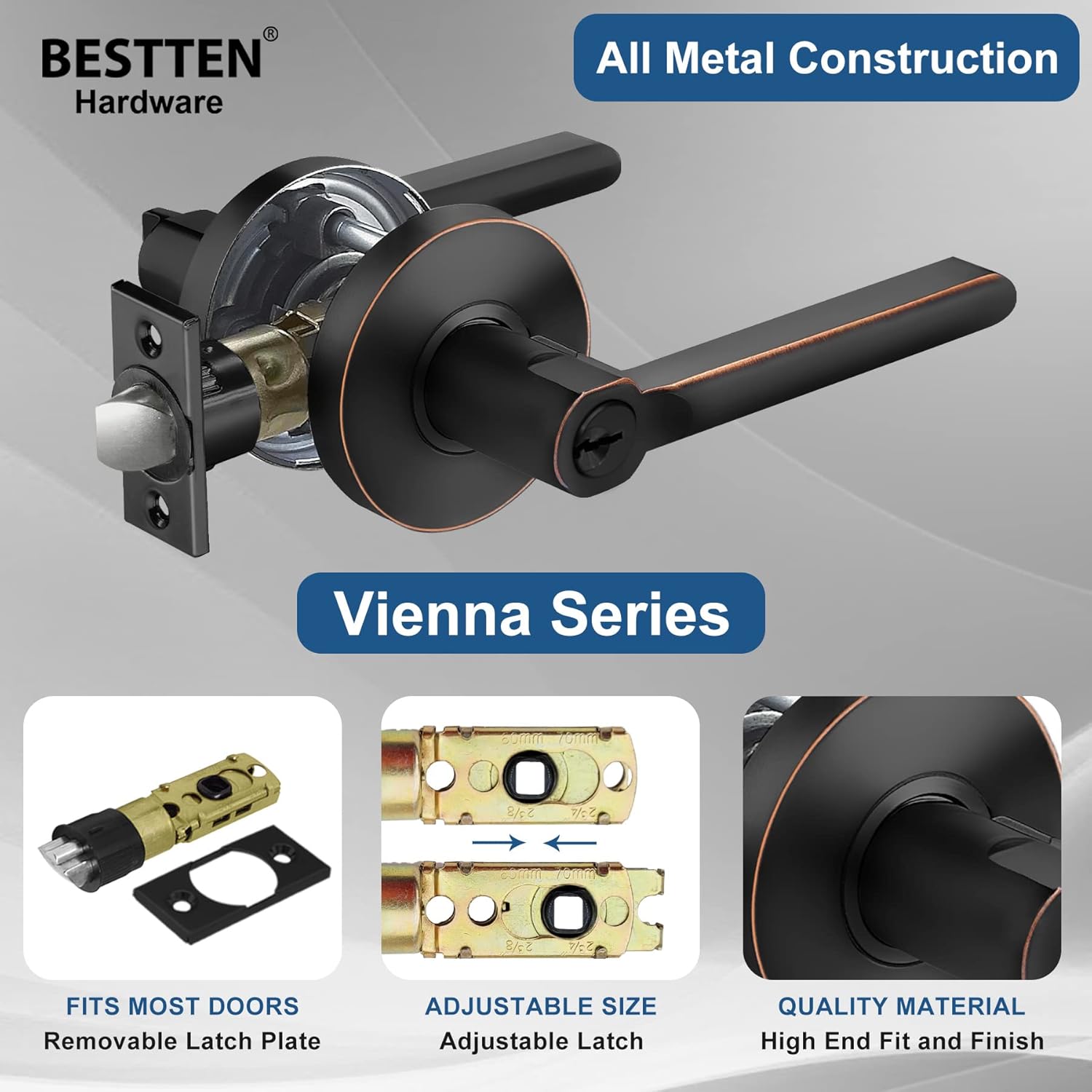 [2 Pack] Oil Rubbed Bronze Keyed Alike Entry Door Lever Set with Lock D115331