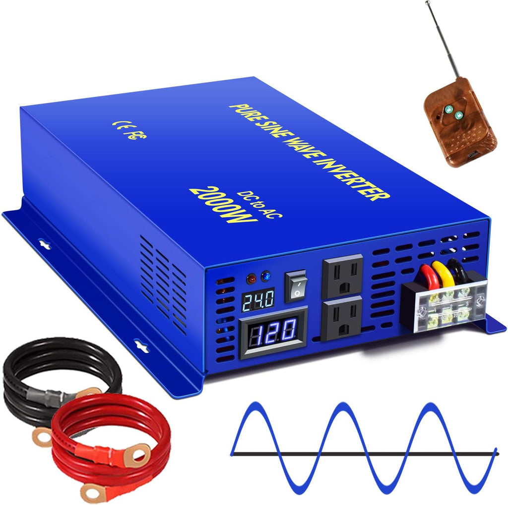 3000W Pure Sine Wave Power Inverter 24V to 110V 120V with Wireless Remote Switch A695