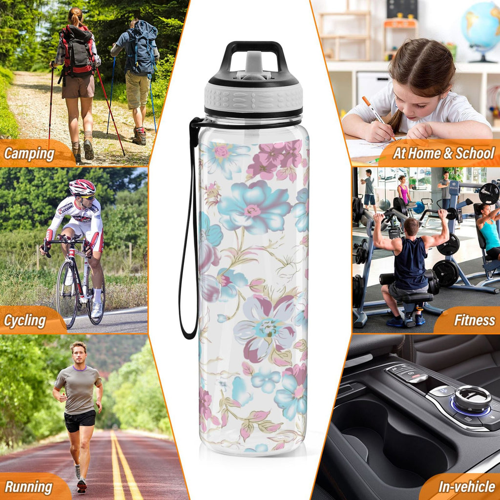Blue Colorful Flowers 32oz Tritan Leakproof Sports Bottle U3858
