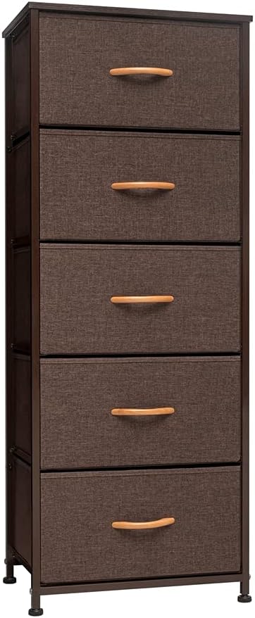 5 Drawers Fabric Bins Dresser with Steel Frame Wood Top Y329