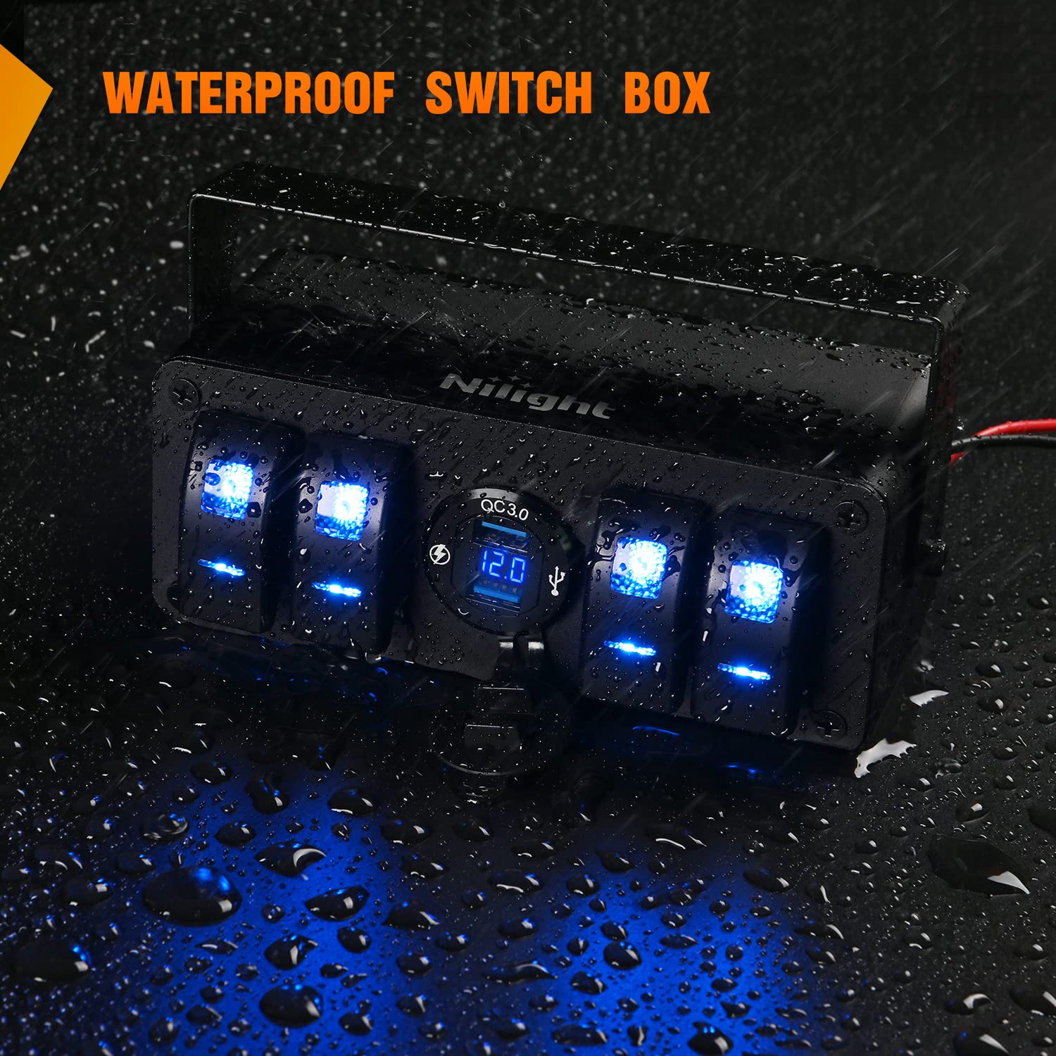 4 Gang Rocker Switch Panel 12V SPST ON Off Switch USB Charger Voltmeter Waterproof Aluminum H91770