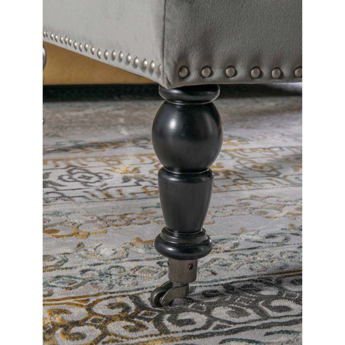 Gray Velvet Square Tufted Ottoman V5446