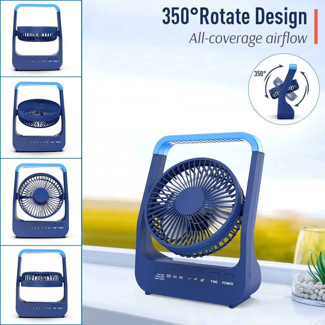 Rechargeable Camping Fan 20000mAh, 3 Speed, 360° Rotation, Pack of 2 O950