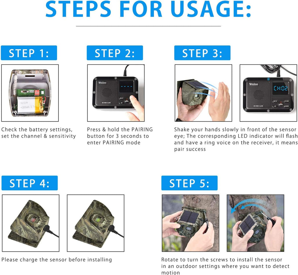 Solar Driveway Alarm Wireless Outdoor Motion Sensor Detector System with Rechargeable Battery Weatherproof Mute Mode 1&4-Camouflage U36827