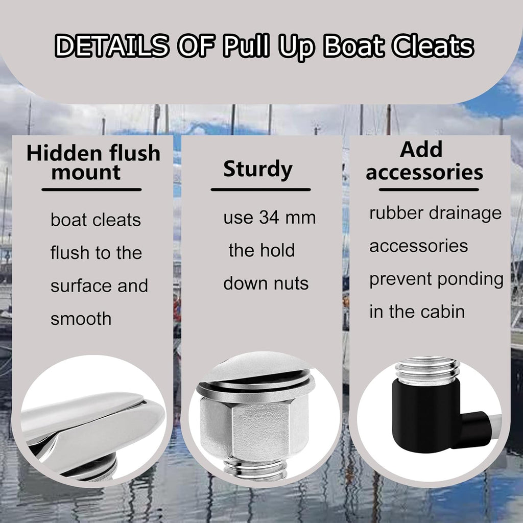 Retractable 316 Stainless Steel Flush Mount Boat Cleats Pack of 2 C909