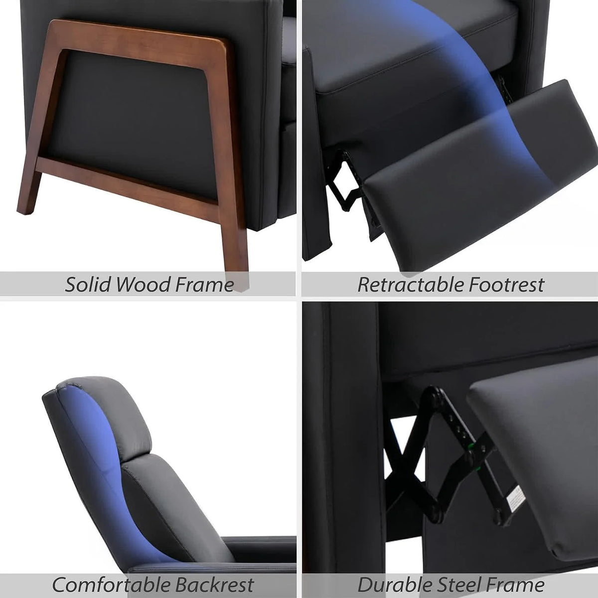 Black PU Leather Recliner Chair with Thick Cushion Z539334