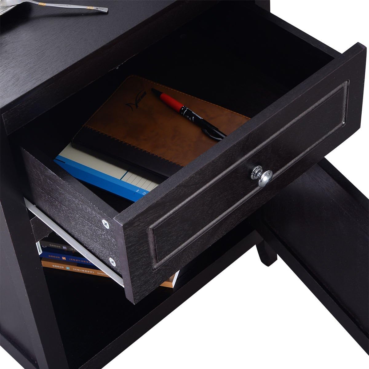 Espresso Wood End Table with Drawer, Pack of 2 H139041