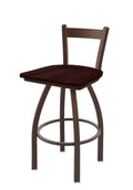 30 inch Low Back Swivel Bar Stool with Bronze Finish and Dark Cherry Oak Seat T131
